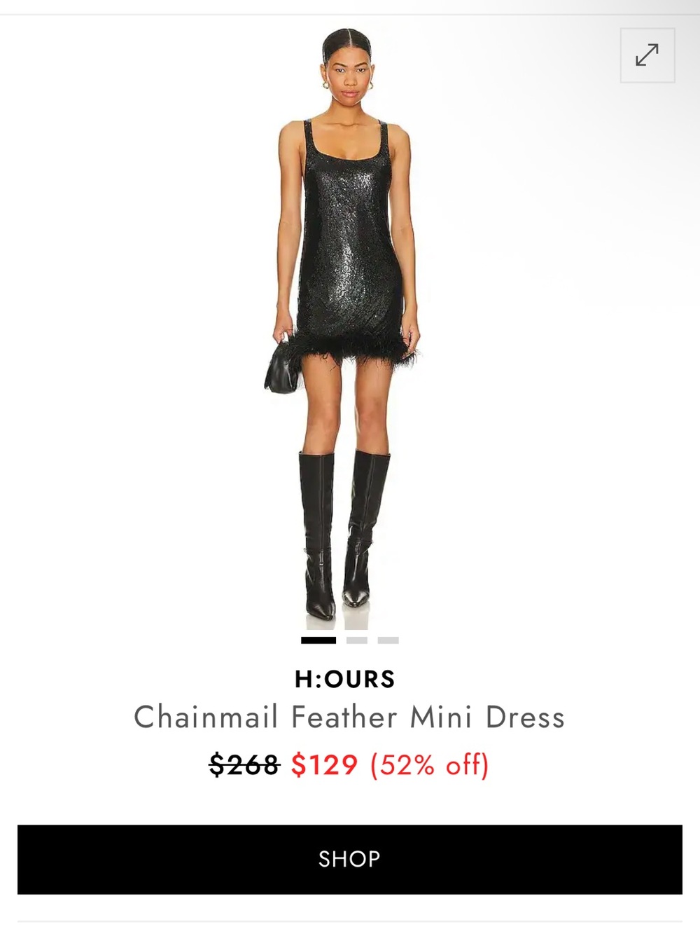 h:ours Black Chainmail Feather-Trim Mini Dress